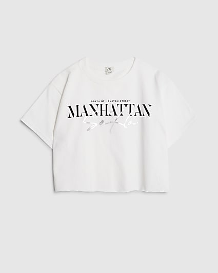 Girls White Manhattan Slogan T-Shirt