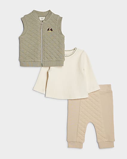 Baby Boys Khaki Quilted Gilet Set