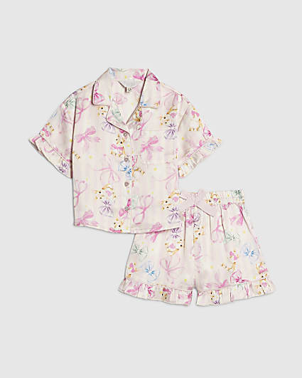 Mini Girls Pink Easter Stripe Satin Pyjamas
