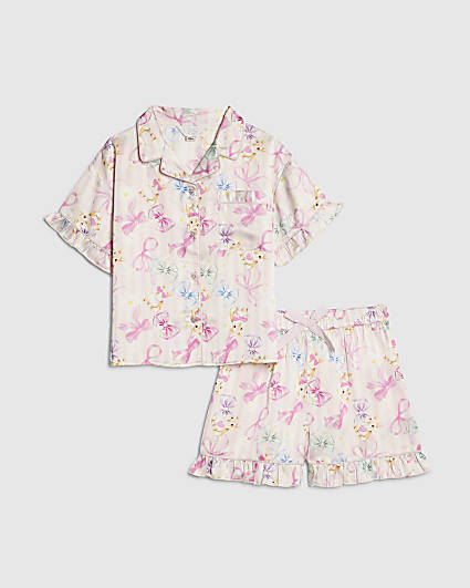 Girls Pink Easter Stripe Satin Pyjamas