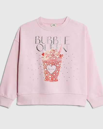 Girls Pink Bubble Queen Sequin Sweatshirt