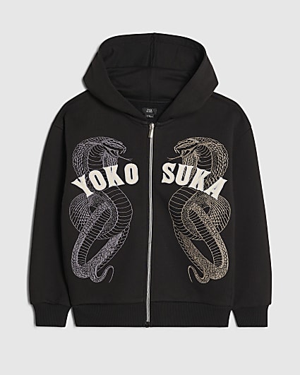 Boys Black Yokosuka Snake Zip Through Hoodie