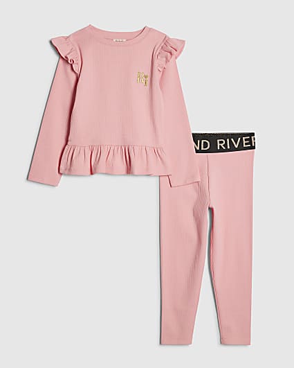 Mini Girls Pink RI Waistband Ribbed Set