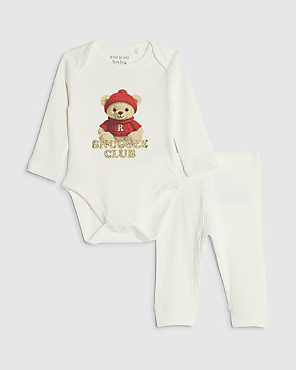 Baby Cream Snuggle Club Bear Bodysuit Set