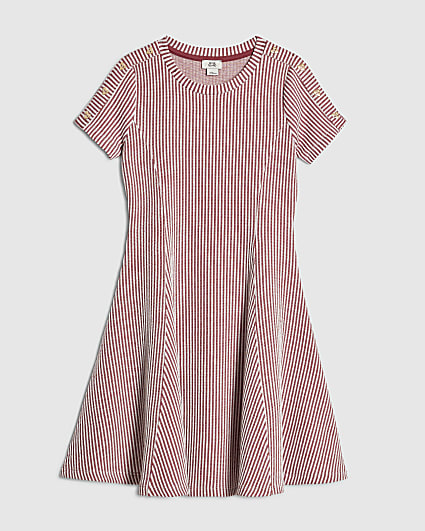 Girls Red Stripe Button Dress