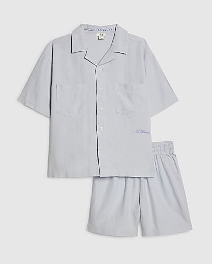 Boys Blue Linen Look Shirt Set