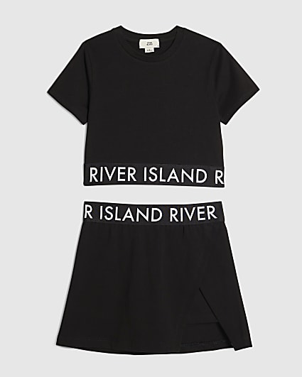 Girls Black T-Shirt And Skort Set