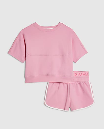 Girls Pink T-Shirt and Runner Shorts Set