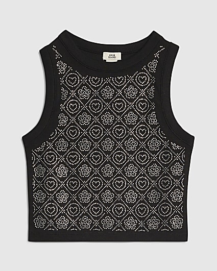 Girls Black RI embellished Tank Top