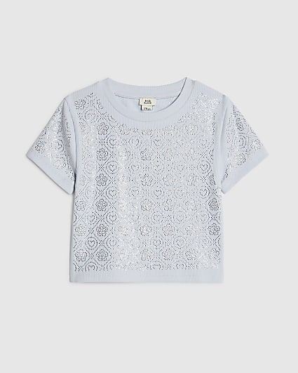 Girls Blue RI Diamante T-Shirt