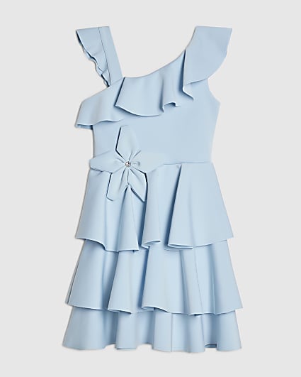 Girls Blue Asymmetric Tiered Premium Dress