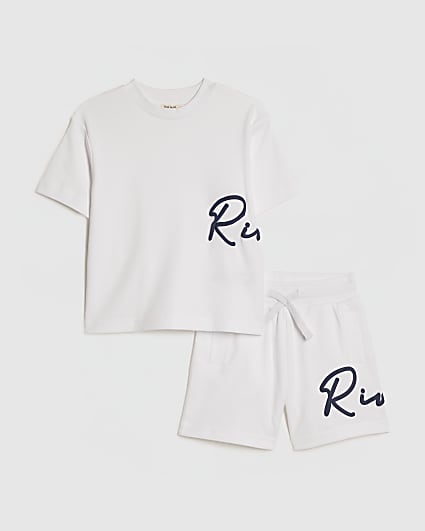 Mini Boys White Oversized River T-Shirt Set