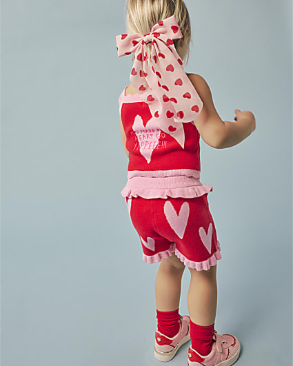 Girls Pink Heart Print Hair Bow