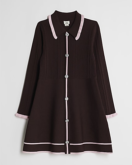 Girls Brown Tipped Skater Dress