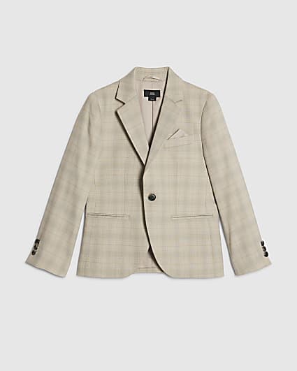 Boys Beige Check Tailored Suit Jacket