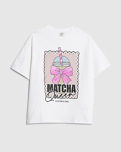 Girls White Matcha Queen T-shirt