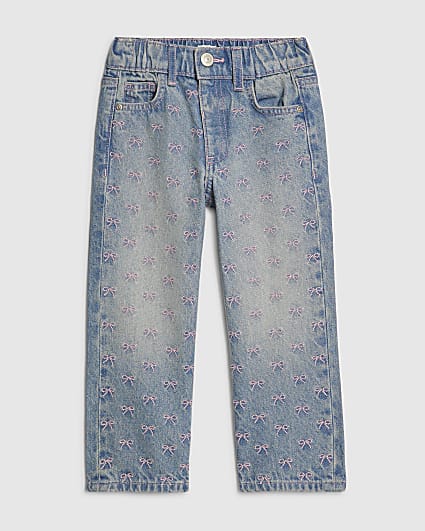 Mini Girls Blue Embroidered Bow Jeans