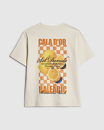 Boys Beige Oversized fit Orange T-Shirt