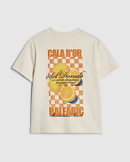 Mini Boys Beige Oversized fit Orange T-Shirt