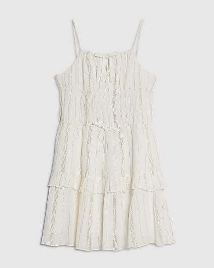 Girls Cream Tiered Dress