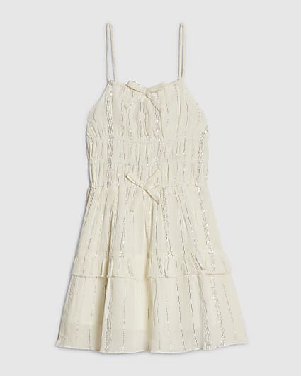 Mini Girls Cream Tiered Dress