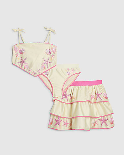 Girls Yellow Hanky Hem Bikini Skirt Set