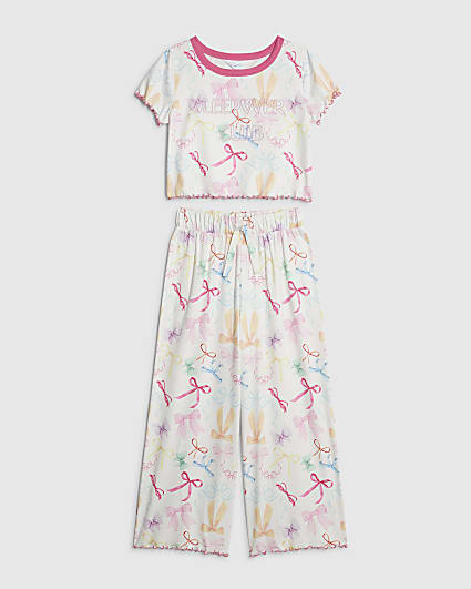 Girls Cream Bow Pyjamas Set