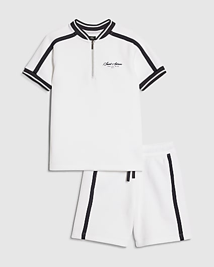 Boys White Baseball Polo Shirt Set