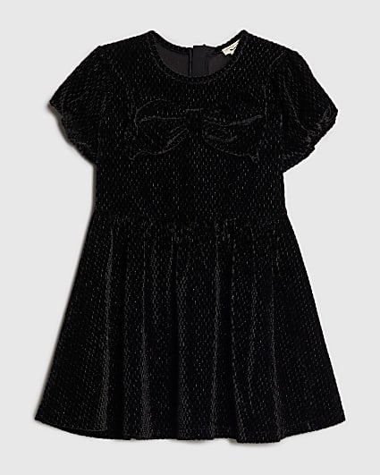 Mini Girls Black Velvet Bow Dress