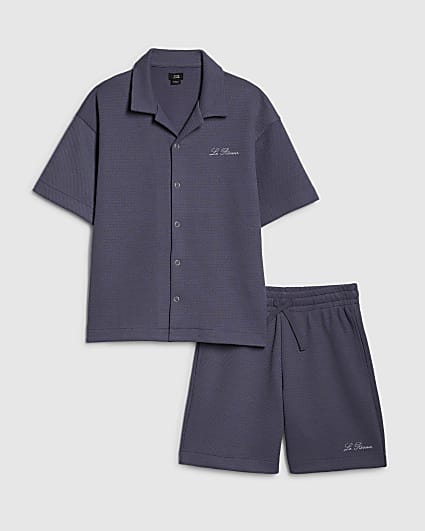 Boys Blue Textured Shirt Set