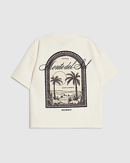 Boys Cream Textured Palm Tree T-Shirt
