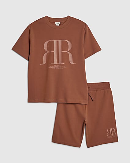Boys Brown RR T-Shirt And Short Sets