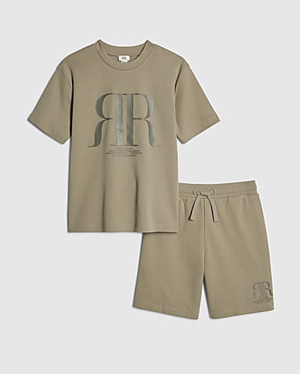 Boys Khaki RR T-Shirt And Shorts Set