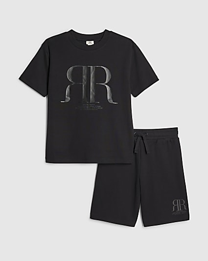 Boys Black RR T-Shirt And Shorts Set