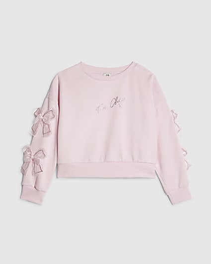 Girls Pink Diamante Bow Sweatshirt
