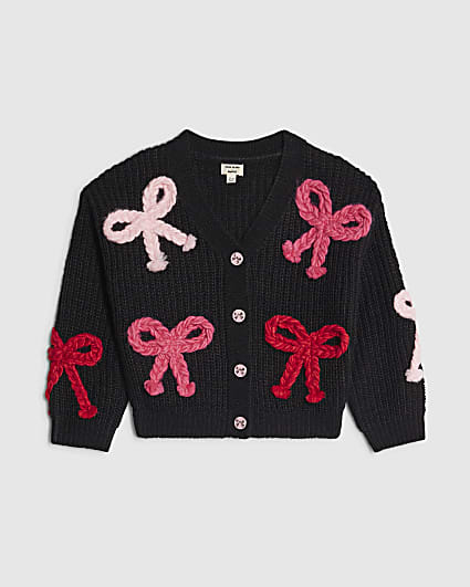 Mini Girls Black 3D Bow Cardigan