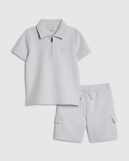 Mini Boys Blue Luminis Badge Polo Shirt Set