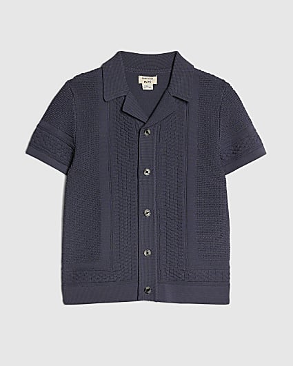 Mini Boys Navy Knitted Shirt