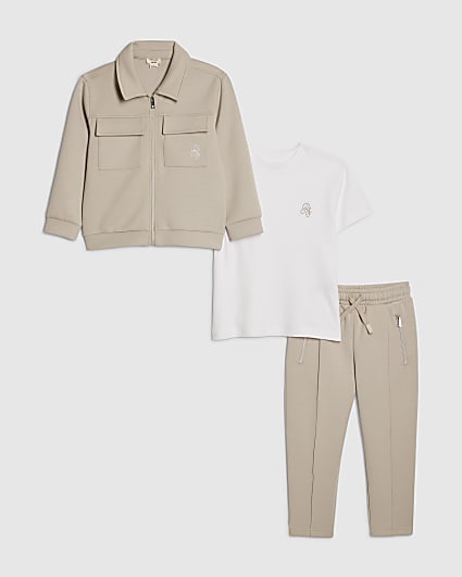 Mini Boys Beige 3 Piece Jacket Set
