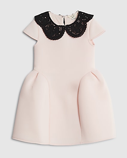 Mini Girls Pink Collar Bow Back Dress