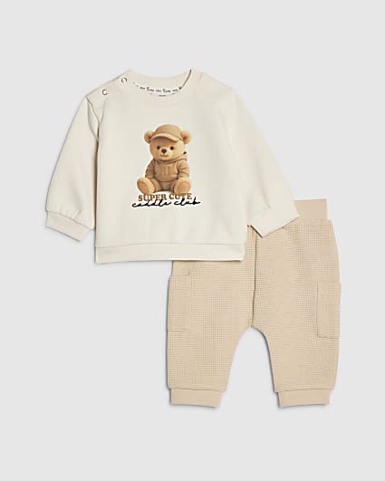 Baby Boys Cream Super Cute Bear Sweat Set