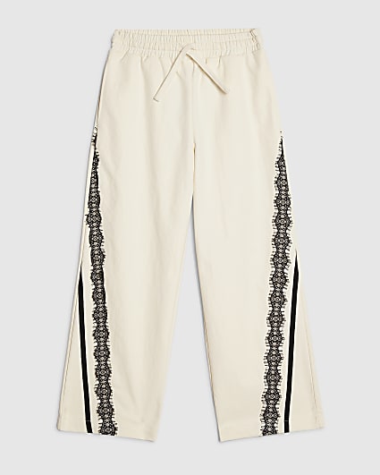 Girls Cream Lace Trim Trousers