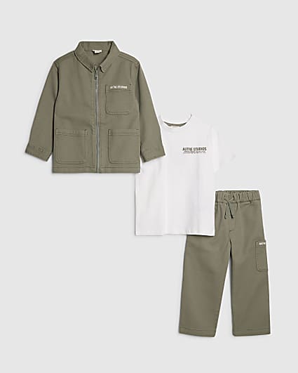 Mini Boys Green Twill Shirt 3 Piece Set