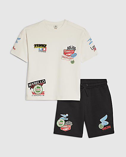 Boys White Motorsport T-Shirt And Shorts Set