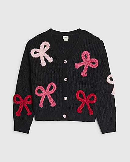 Girls Black 3D Bow Cardigan