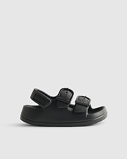 Mini Boys Black Moulded Double Strap Sliders