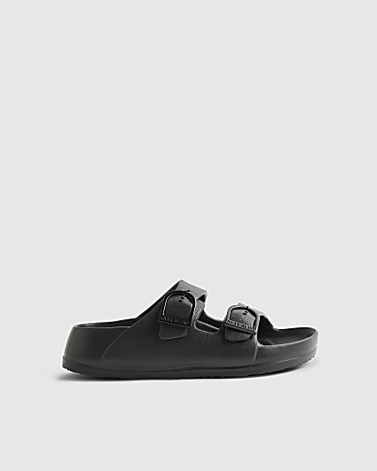 Boys Black Moulded Double Strap Sliders