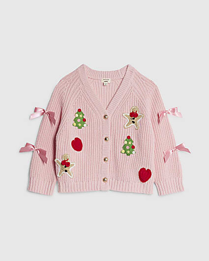 Mini Girls Pink Bow Christmas Cardigan