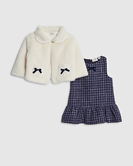 Baby Girls Navy Dress And Coat Set