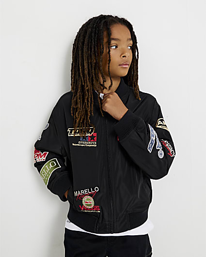 Boys Black Multi Badge Bomber Jacket